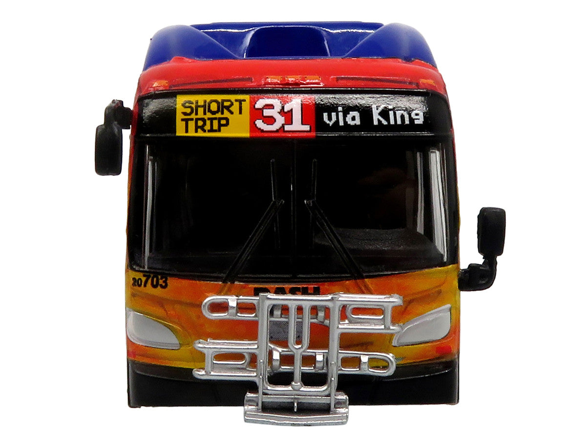 New Flyer Xcelsior XN40 Transit Bus "DASH Pride Livery" Blue with Rainbow Graphics "The Bus & Motorcoach Collection" Limited Edition 1/87 (HO) Diecast Model by Iconic Replicas LuxuryLifeWay Online Store