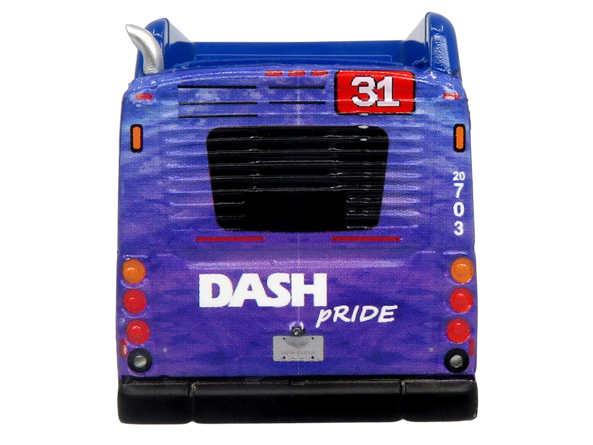 New Flyer Xcelsior XN40 Transit Bus "DASH Pride Livery" Blue with Rainbow Graphics "The Bus & Motorcoach Collection" Limited Edition 1/87 (HO) Diecast Model by Iconic Replicas LuxuryLifeWay Online Store