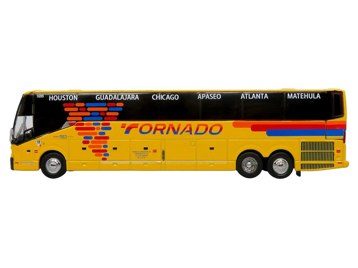 Prevost H3-45 Coach Bus "Tornado Bus Company" Yellow with Graphics Limited Edition 1/87 (HO) Diecast Model by Iconic Replicas LuxuryLifeWay Online Store