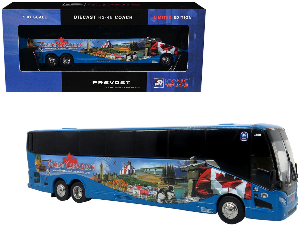 Prevost H3-45 Coach Bus "Great Canadian Coaches" Blue with Graphics Limited Edition 1/87 (HO) Diecast Model by Iconic Replicas LuxuryLifeWay Online Store