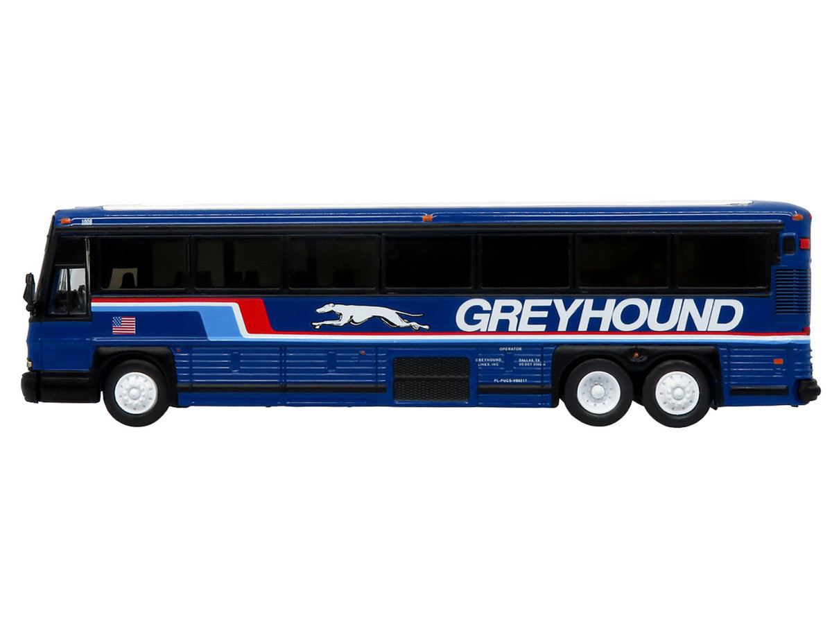 2001 MCI D4000 Coach Bus "Greyhound" Blue with Stripes "Vintage Bus & Motorcoach Collection" Limited Edition to 504 pieces Worldwide 1/87 (HO) Diecast Model by Iconic Replicas LuxuryLifeWay Online Store