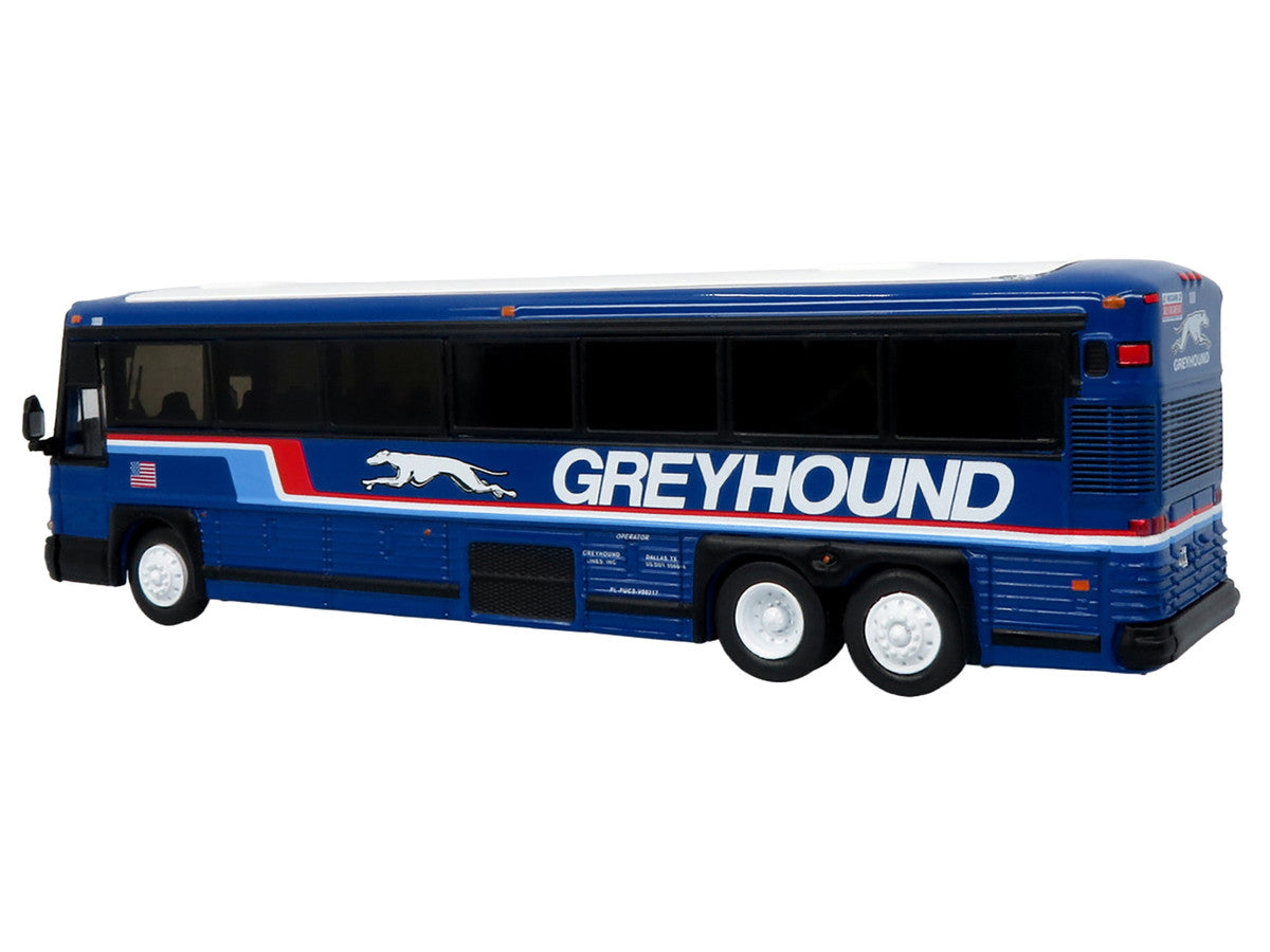 2001 MCI D4000 Coach Bus "Greyhound" Blue with Stripes "Vintage Bus & Motorcoach Collection" Limited Edition to 504 pieces Worldwide 1/87 (HO) Diecast Model by Iconic Replicas LuxuryLifeWay Online Store
