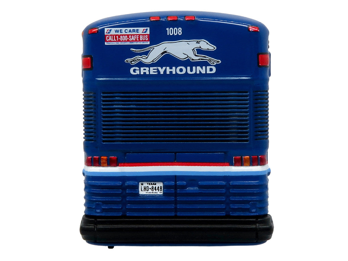 2001 MCI D4000 Coach Bus "Greyhound" Blue with Stripes "Vintage Bus & Motorcoach Collection" Limited Edition to 504 pieces Worldwide 1/87 (HO) Diecast Model by Iconic Replicas LuxuryLifeWay Online Store