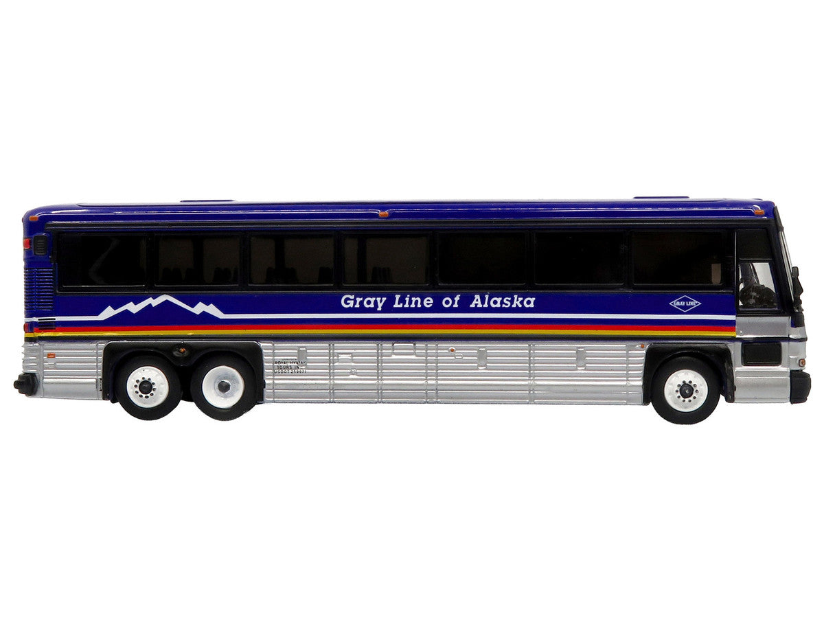 2001 MCI D4000 Coach Bus "Gray Line of Alaska" Dark Blue with Stripes "Vintage Bus & Motorcoach Collection" Limited Edition to 504 pieces Worldwide 1/87 (HO) Diecast Model by Iconic Replicas LuxuryLifeWay Online Store