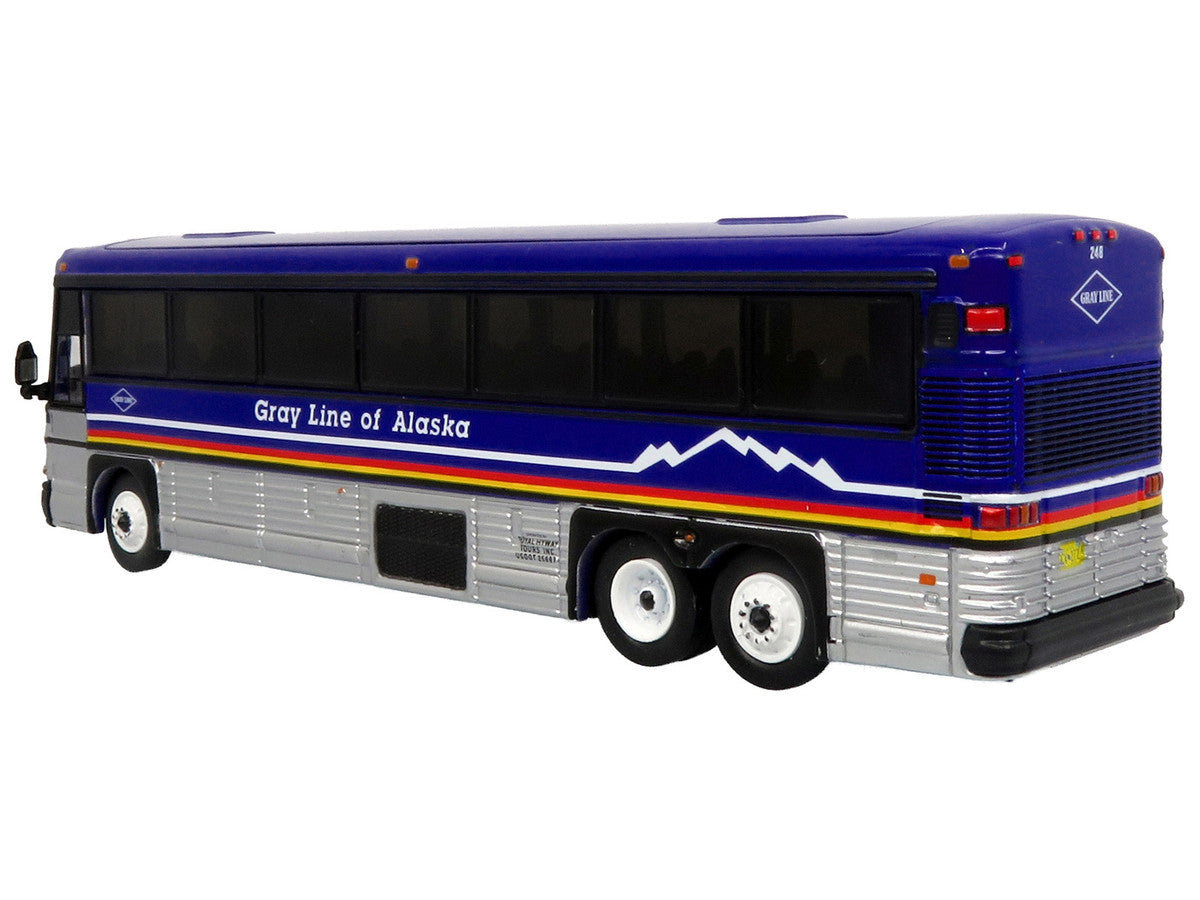 2001 MCI D4000 Coach Bus "Gray Line of Alaska" Dark Blue with Stripes "Vintage Bus & Motorcoach Collection" Limited Edition to 504 pieces Worldwide 1/87 (HO) Diecast Model by Iconic Replicas LuxuryLifeWay Online Store