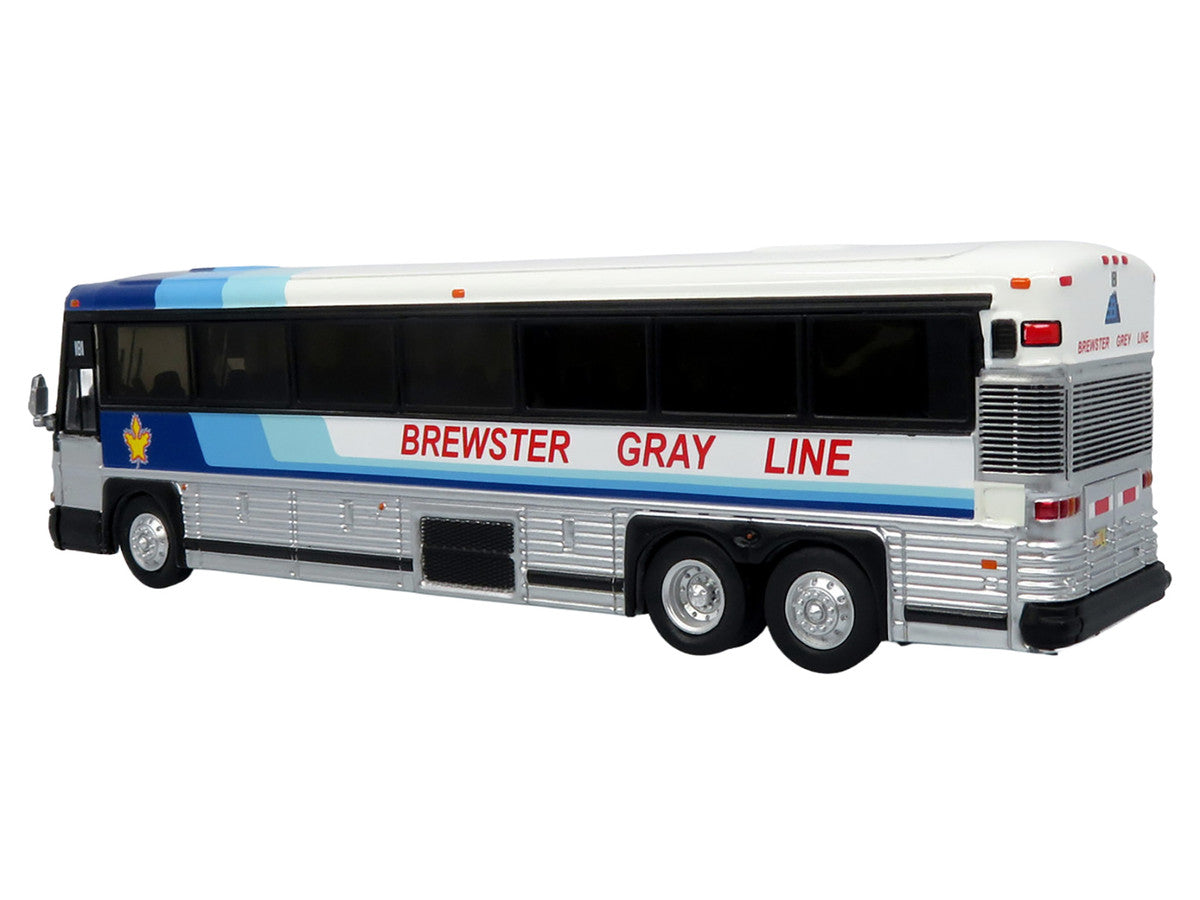 2001 MCI D4000 Coach Bus "Brewster Gray Line" White with Blue Stripes "Vintage Bus & Motorcoach Collection" Limited Edition to 504 pieces Worldwide 1/87 (HO) Diecast Model by Iconic Replicas LuxuryLifeWay Online Store