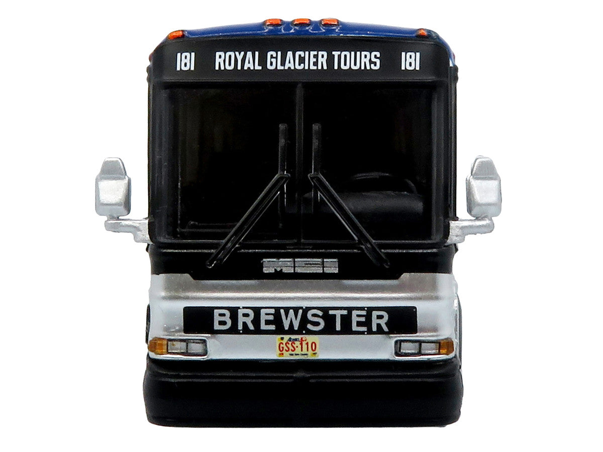2001 MCI D4000 Coach Bus "Brewster Gray Line" White with Blue Stripes "Vintage Bus & Motorcoach Collection" Limited Edition to 504 pieces Worldwide 1/87 (HO) Diecast Model by Iconic Replicas LuxuryLifeWay Online Store