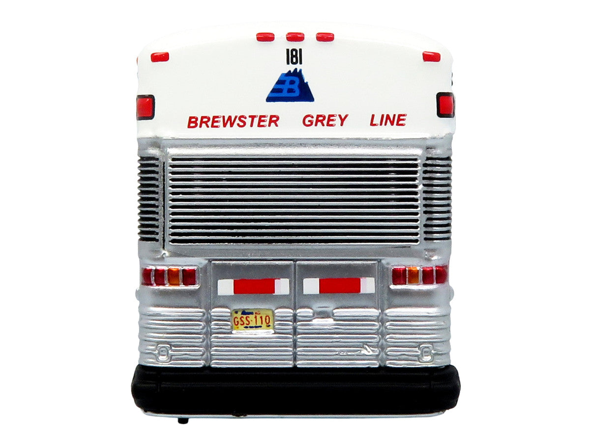 2001 MCI D4000 Coach Bus "Brewster Gray Line" White with Blue Stripes "Vintage Bus & Motorcoach Collection" Limited Edition to 504 pieces Worldwide 1/87 (HO) Diecast Model by Iconic Replicas LuxuryLifeWay Online Store