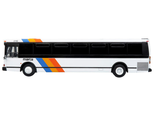 1980 Grumman 870 Advanced Design Transit Bus "MARTA Atlanta" White with Stripes "Vintage Bus & Motorcoach Collection" Limited Edition 1/87 (HO) Diecast Model by Iconic Replicas LuxuryLifeWay Online Store