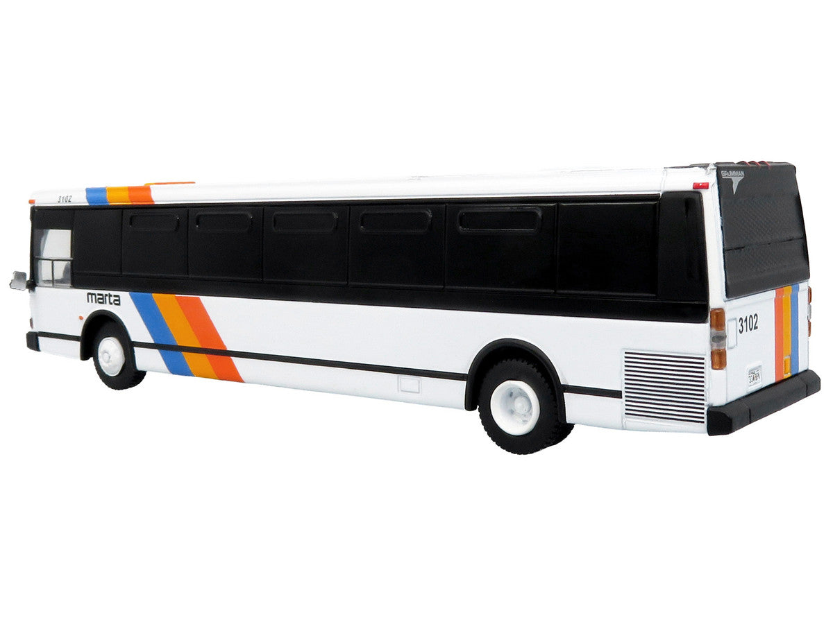 1980 Grumman 870 Advanced Design Transit Bus "MARTA Atlanta" White with Stripes "Vintage Bus & Motorcoach Collection" Limited Edition 1/87 (HO) Diecast Model by Iconic Replicas LuxuryLifeWay Online Store