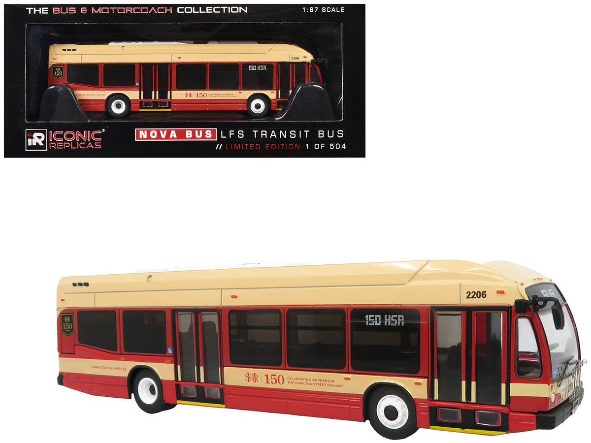Nova Bus LFS HEV Transit Bus "Hamilton Street Railway 150th Anniversary" Cream and Red "The Bus & Motorcoach Collection" Limited Edition to 504 pieces Worldwide 1/87 (HO) Diecast Model by Iconic Replicas LuxuryLifeWay Online Store