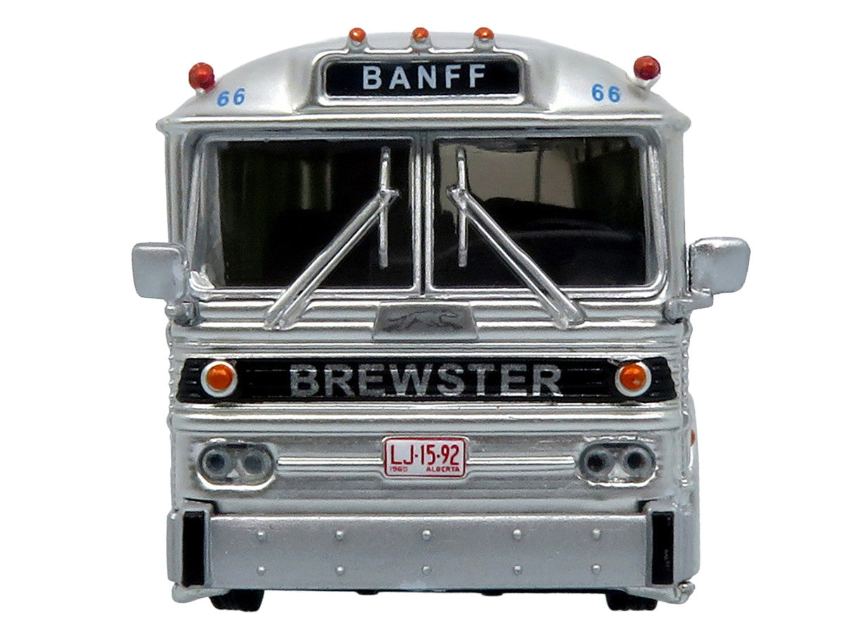 1964 MCI MC-5A Coach Bus "Brewster Gray Line" Silver with Blue and Red Stripes "Vintage Bus & Motorcoach Collection" Limited Edition to 504 pieces Worldwide 1/87 (HO) Diecast Model by Iconic Replicas LuxuryLifeWay Online Store