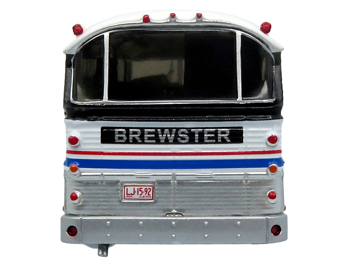 1964 MCI MC-5A Coach Bus "Brewster Gray Line" Silver with Blue and Red Stripes "Vintage Bus & Motorcoach Collection" Limited Edition to 504 pieces Worldwide 1/87 (HO) Diecast Model by Iconic Replicas LuxuryLifeWay Online Store