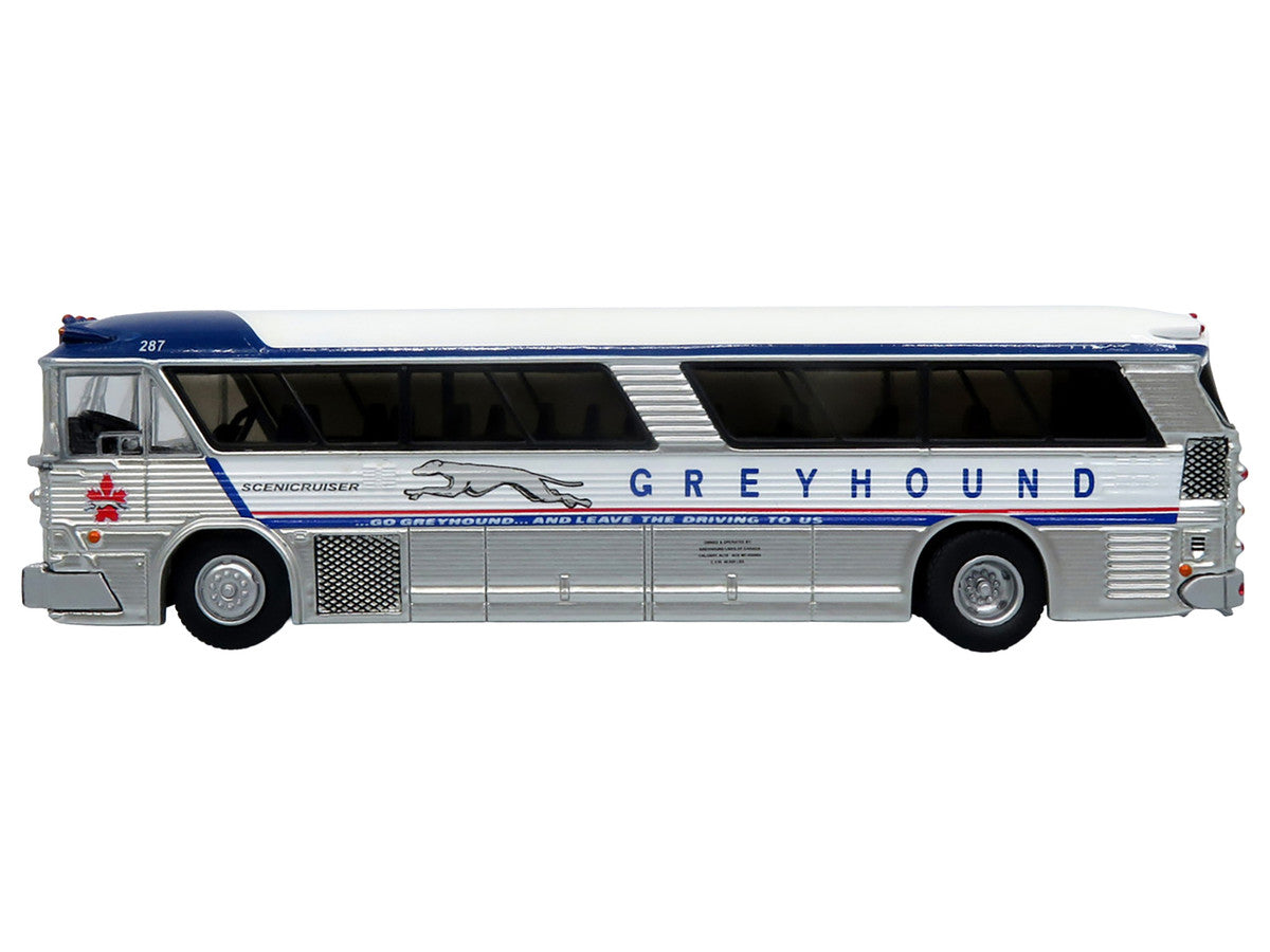 1964 MCI MC-5A Coach Bus "Greyhound Canada" White with Blue Stripes "Vintage Bus & Motorcoach Collection" Limited Edition to 504 pieces Worldwide 1/87 (HO) Diecast Model by Iconic Replicas LuxuryLifeWay Online Store