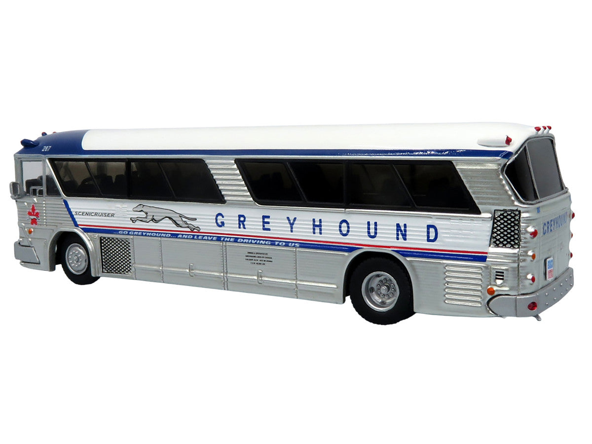 1964 MCI MC-5A Coach Bus "Greyhound Canada" White with Blue Stripes "Vintage Bus & Motorcoach Collection" Limited Edition to 504 pieces Worldwide 1/87 (HO) Diecast Model by Iconic Replicas LuxuryLifeWay Online Store