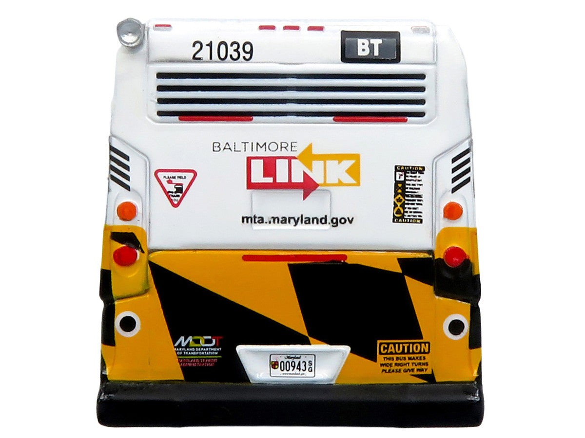 Nova Bus LFSH Hybrid Transit Bus "MTA Maryland" White with Red and Yellow Graphics "The Bus & Motorcoach Collection" Limited Edition to 504 pieces Worldwide 1/87 (HO) Diecast Model by Iconic Replicas LuxuryLifeWay Online Store