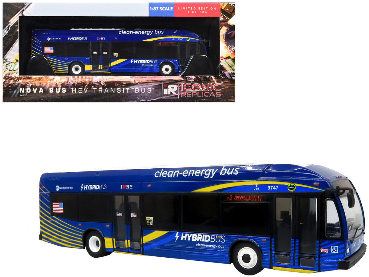 Nova Bus LFSH HEV Hybrid Transit Bus "MTA New York City" Blue with Yellow Graphics Limited Edition to 504 pieces Worldwide 1/87 (HO) Diecast Model by Iconic Replicas LuxuryLifeWay Online Store