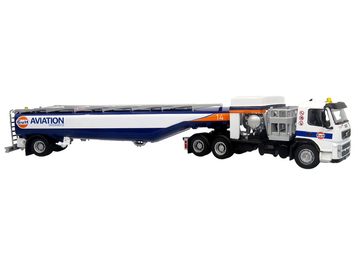 Volvo FM500 with Esterer Aviation Refueling Tanker Truck "Gulf Aviation" White with Blue Stripes Limited Edition 1/87 (HO) Diecast Model by Iconic Replicas LuxuryLifeWay Online Store