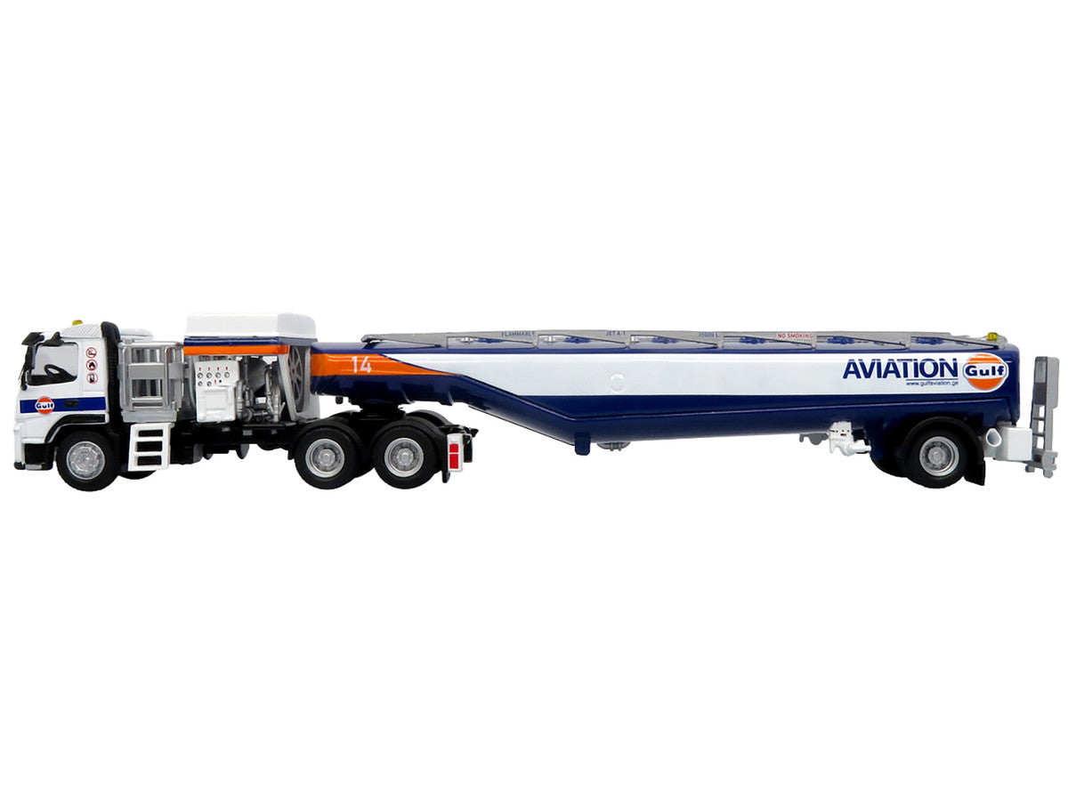 Volvo FM500 with Esterer Aviation Refueling Tanker Truck "Gulf Aviation" White with Blue Stripes Limited Edition 1/87 (HO) Diecast Model by Iconic Replicas LuxuryLifeWay Online Store