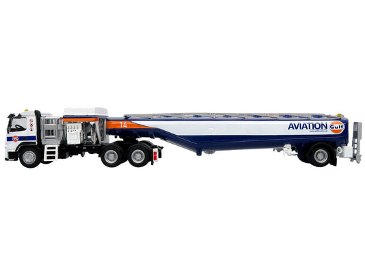 Volvo FM500 with Esterer Aviation Refueling Tanker Truck "Gulf Aviation" White with Blue Stripes Limited Edition 1/87 (HO) Diecast Model by Iconic Replicas LuxuryLifeWay Online Store