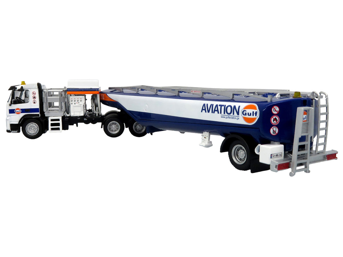 Volvo FM500 with Esterer Aviation Refueling Tanker Truck "Gulf Aviation" White with Blue Stripes Limited Edition 1/87 (HO) Diecast Model by Iconic Replicas LuxuryLifeWay Online Store