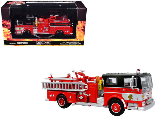 1974 Ward LaFrance Fire Engine "Chicago Fire Department - Engine 49" Red with Black Top "5 Alarm" Series Limited Edition 1/87 (HO) Diecast Model by Iconic Replicas LuxuryLifeWay Online Store