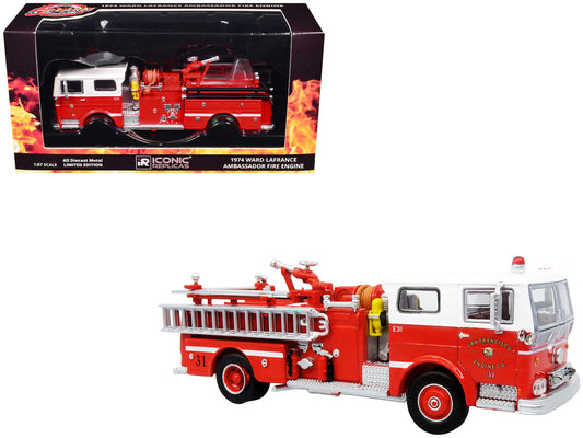 1974 Ward LaFrance Fire Engine "San Francisco Fire Department – Engine 31" Red with White Top "5 Alarm" Series Limited Edition 1/87 (HO) Diecast Model by Iconic Replicas LuxuryLifeWay Online Store