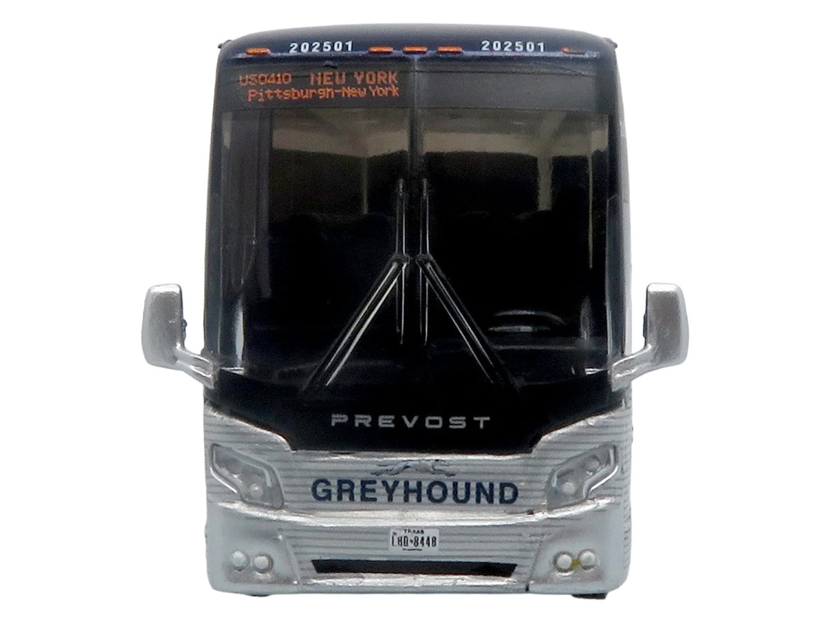 Prevost H3-45 Coach Bus "Greyhound Scenicruiser Service" White and Raw Metal "The Bus & Motorcoach Collection" Limited Edition to 504 pieces Worldwide 1/87 (HO) Scale Diecast Model by Iconic Replicas LuxuryLifeWay Online Store
