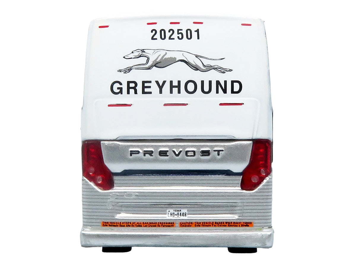 Prevost H3-45 Coach Bus "Greyhound Scenicruiser Service" White and Raw Metal "The Bus & Motorcoach Collection" Limited Edition to 504 pieces Worldwide 1/87 (HO) Scale Diecast Model by Iconic Replicas LuxuryLifeWay Online Store