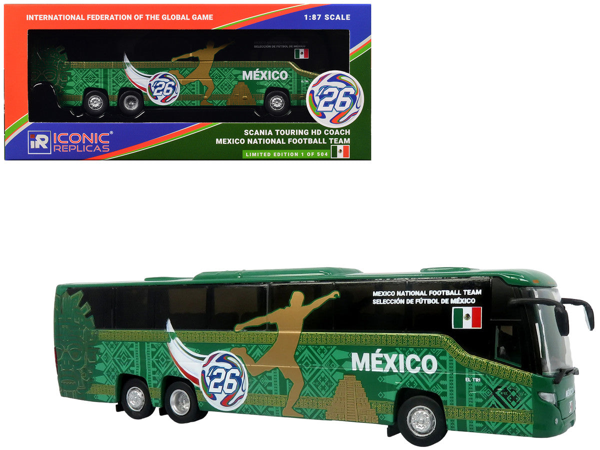 Scania Touring HD Coach Bus "Mexico National Football Team" Green with Graphics "International Federation of the Global Game" Series Limited Edition to 504 pieces Worldwide 1/87 (HO) Diecast Model by Iconic Replicas LuxuryLifeWay Online Store