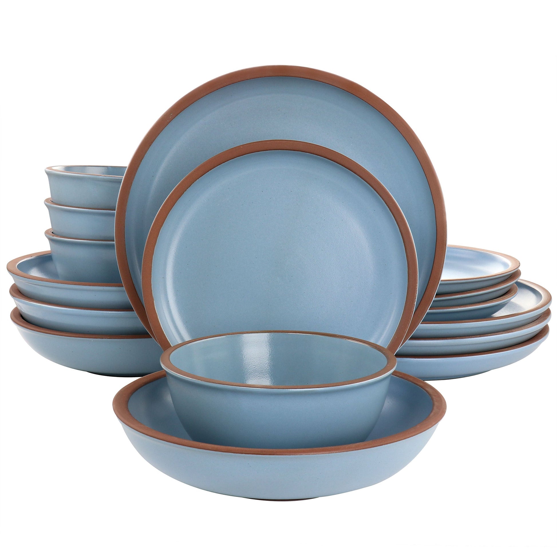 Soho Lounge Lagos 16 Piece Terracotta Double Bowl Dinnerware Set in Solid Matte Blue LuxuryLifeWay Online Store