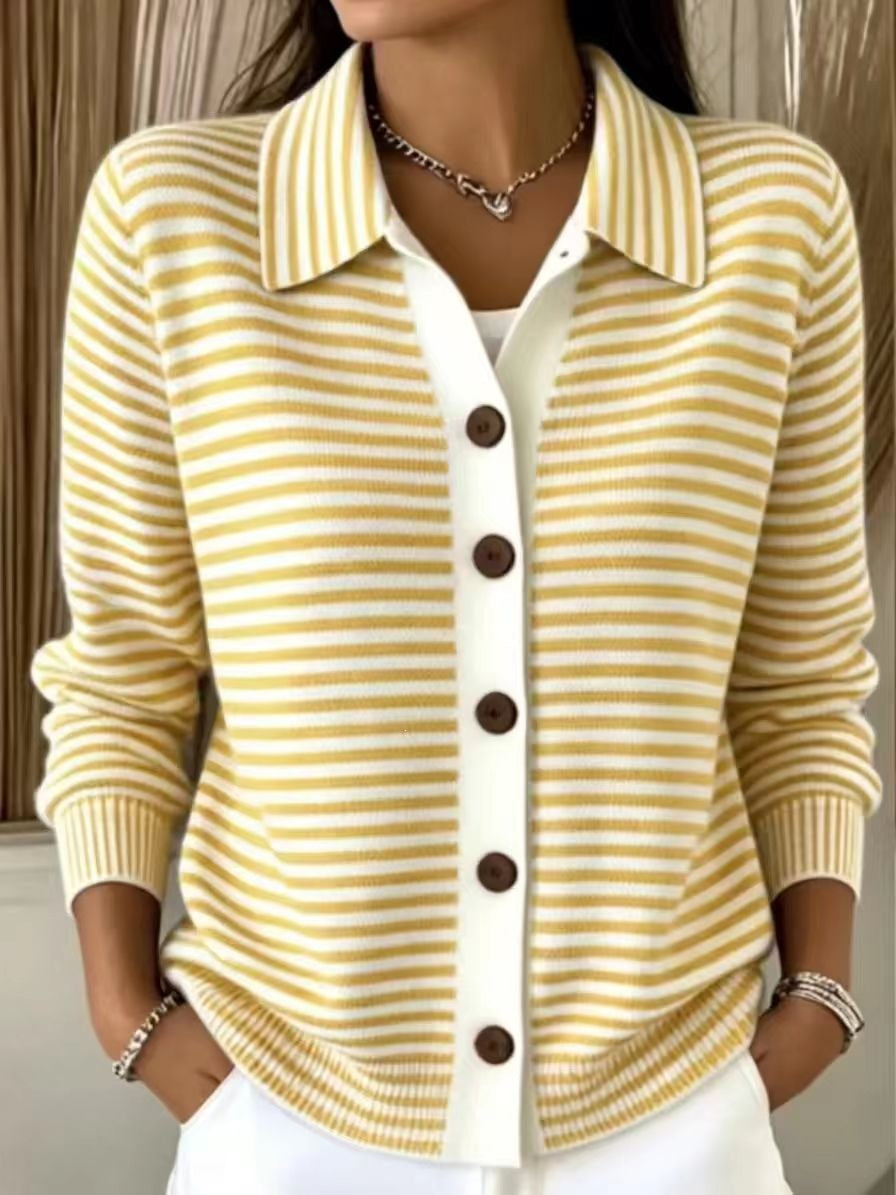 Button-down Knitted Striped Sweater Cardigan Coat NorixaFashion.com