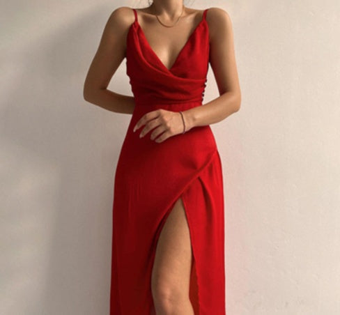 V-Neck Printed Slit Dress NorixaFashion.com