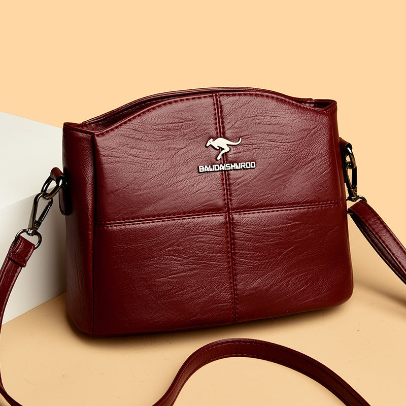 Korean-style Womens Shoulder Soft Leather Versatile Design Large Capacity And Embroidered Crossbody Bag LadyShow.Store