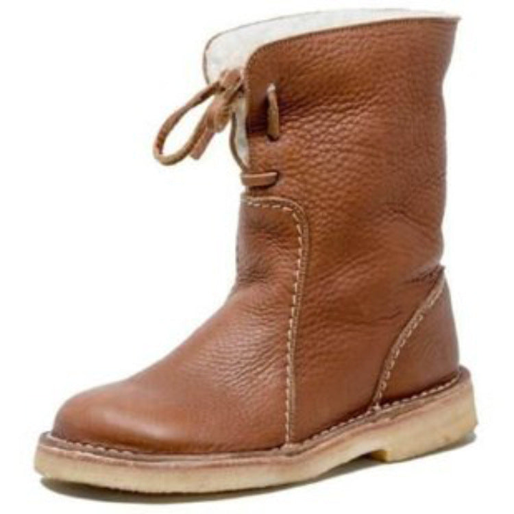 Large Size Women's Casual Lace-up Fleece Warm Martin Boots LadyShow.Store