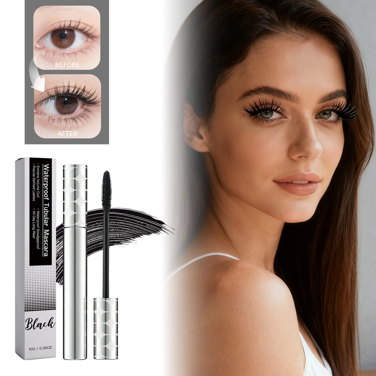 Fibre Long Curl Mascara  Black  10g 1box Tri Light Beauty