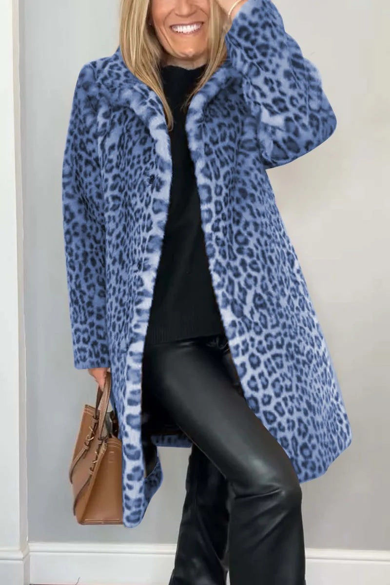 Fall Winter Leopard Print Plush Mid-length Coat LadyShow.Store