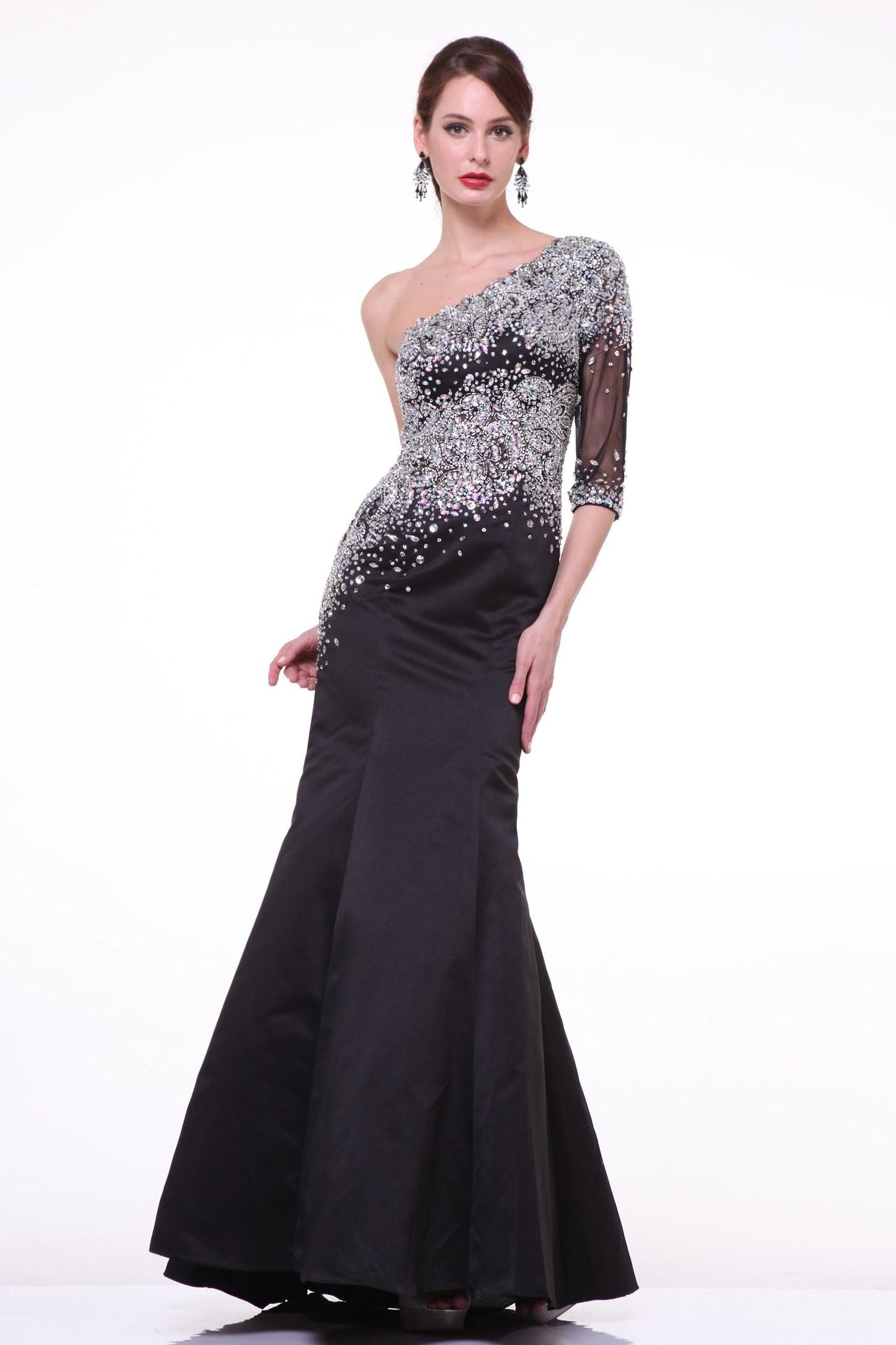 Mermaid dress with asymmetrical neckline and one sleeve LuxuryLifeWay Online Store