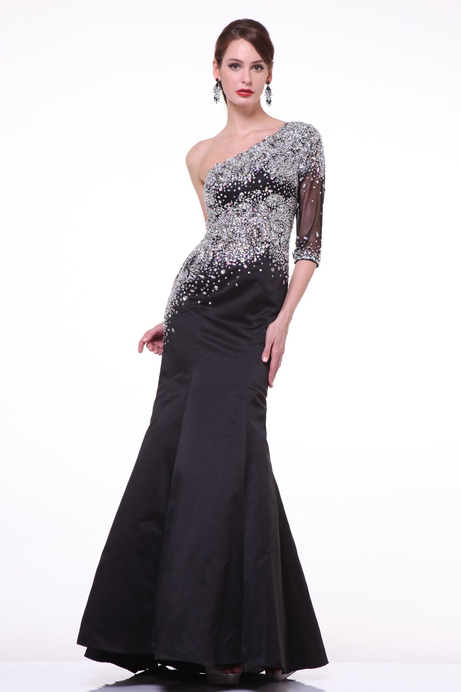 Mermaid dress with asymmetrical neckline and one sleeve LuxuryLifeWay Online Store