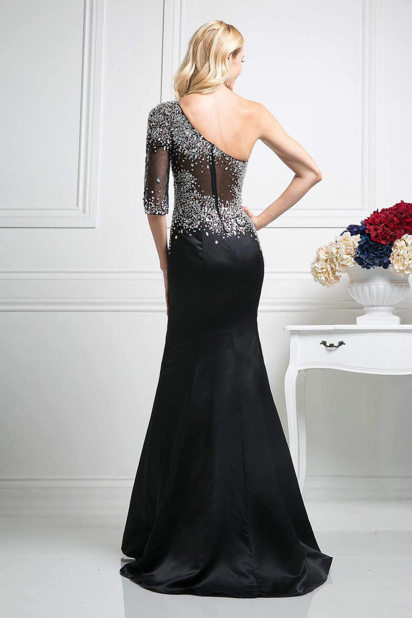 Mermaid dress with asymmetrical neckline and one sleeve LuxuryLifeWay Online Store