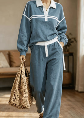Collared Top And Loose Wide-leg Pants Set NorixaFashion.com