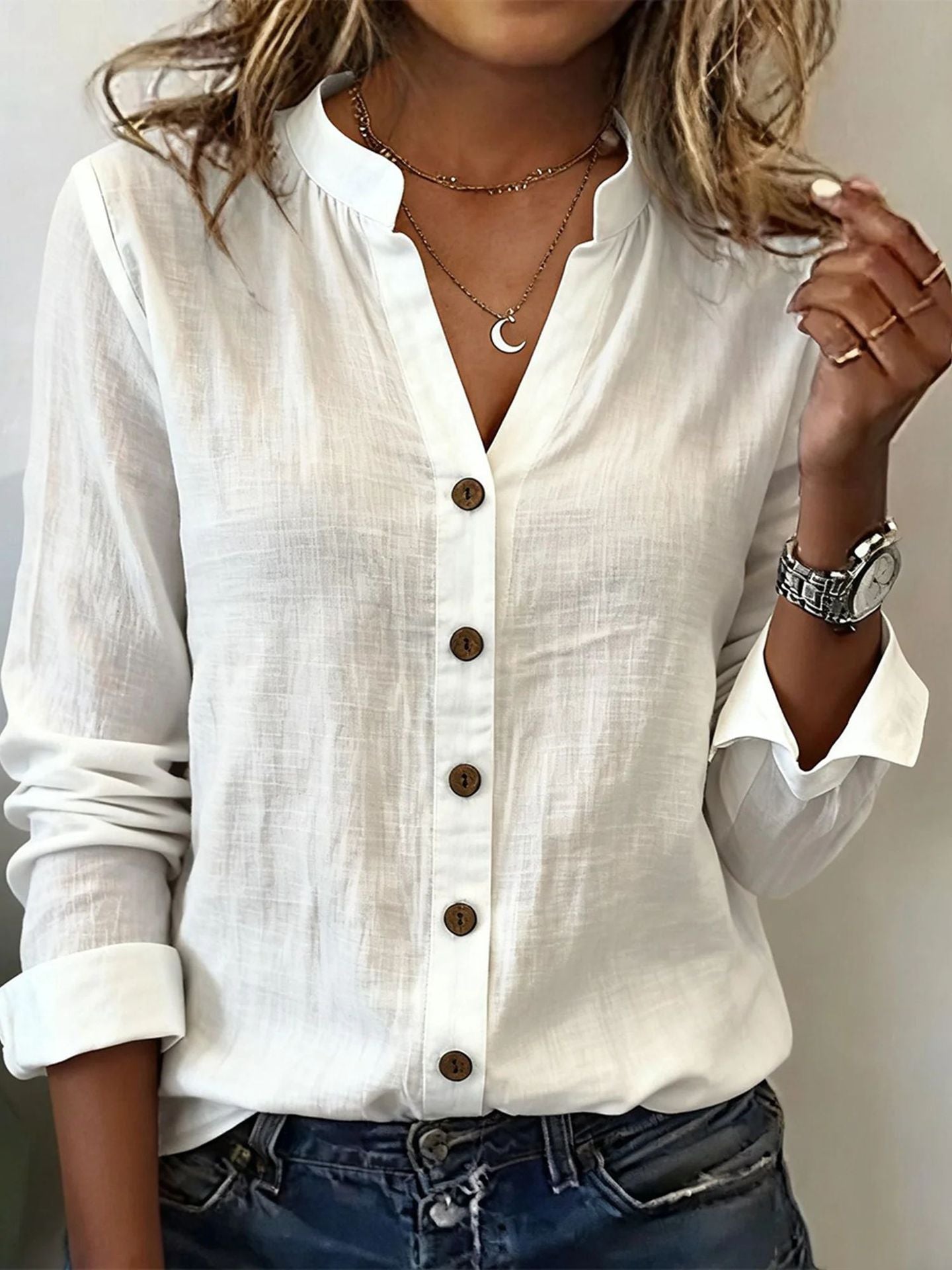 Casual Stand-collar Relaxed-fit Versatile Fashion-forward Shirt NorixaFashion.com