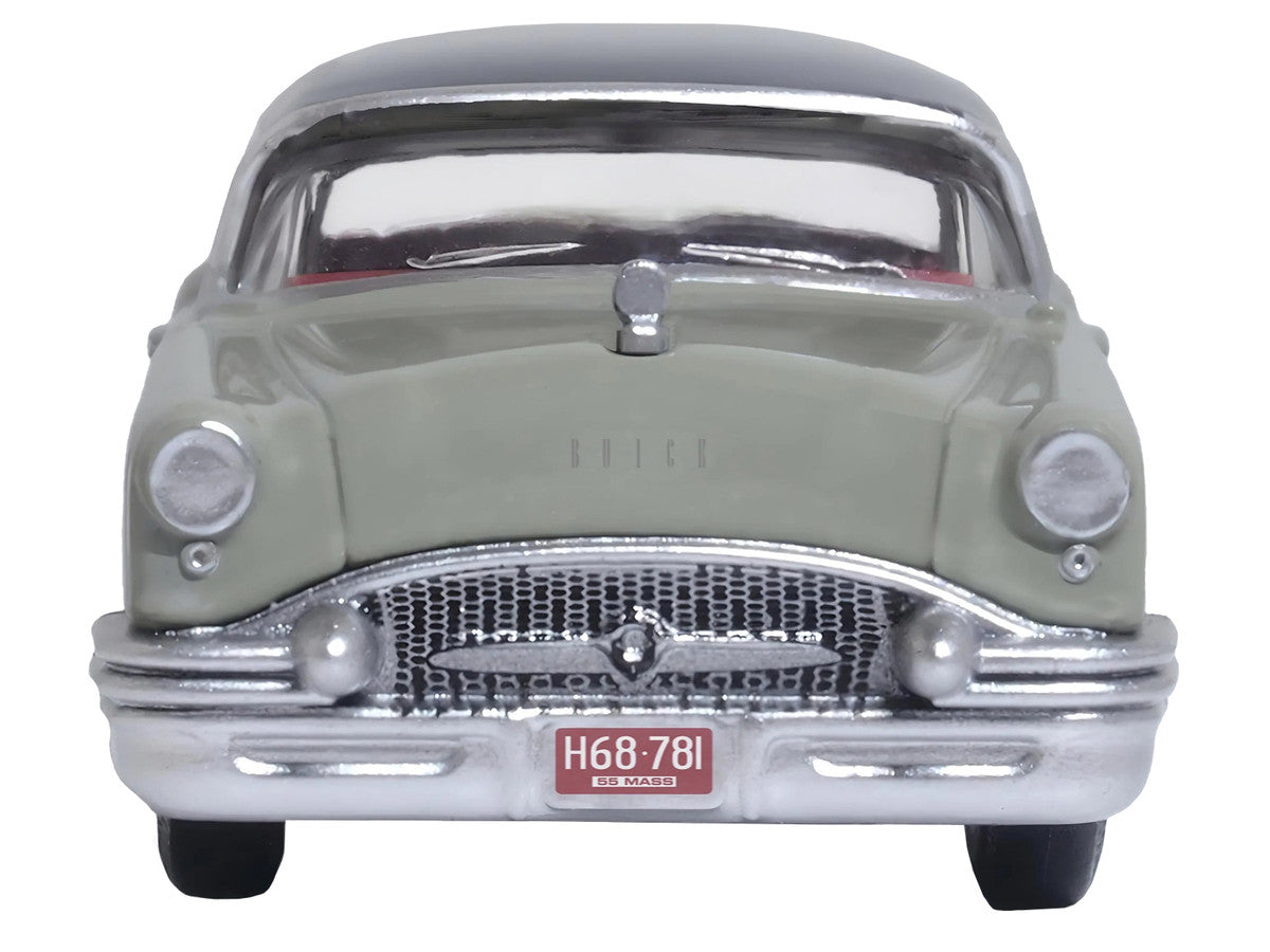 1955 Buick Century Windsor Gray and Dover White with Carlsbad Black Top 1/87 (HO) Scale Diecast Model Car by Oxford Diecast LuxuryLifeWay Online Store