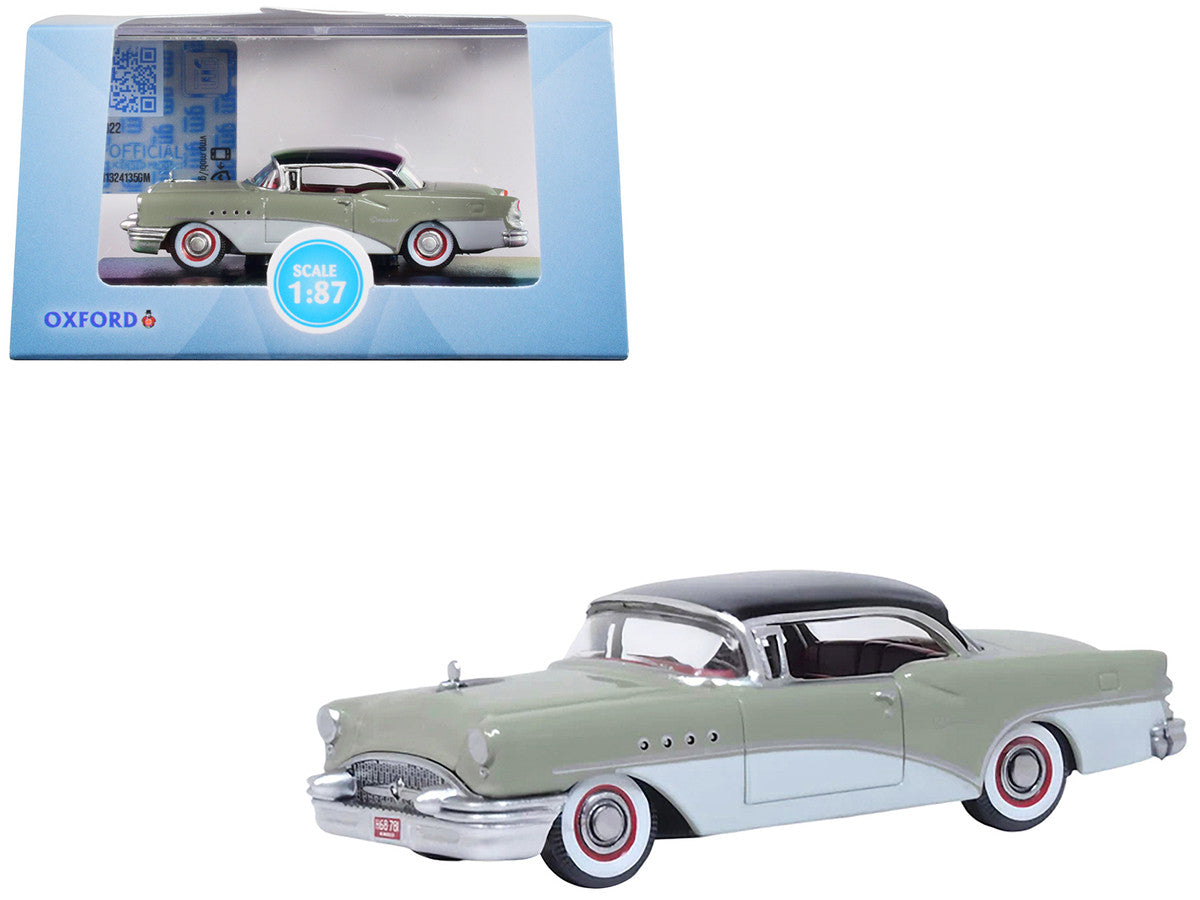1955 Buick Century Windsor Gray and Dover White with Carlsbad Black Top 1/87 (HO) Scale Diecast Model Car by Oxford Diecast LuxuryLifeWay Online Store