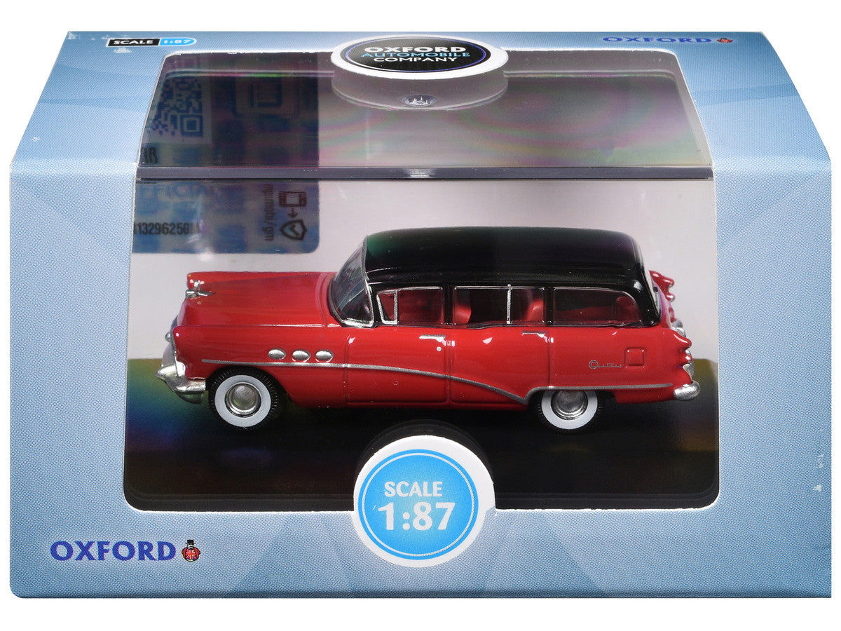 1954 Buick Century Estate Wagon Matador Red and Carlsbad Black with Red Interior 1/87 (HO) Scale Diecast Model Car by Oxford Diecast LuxuryLifeWay Online Store