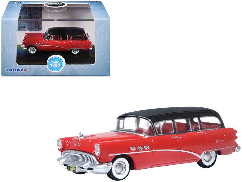 1954 Buick Century Estate Wagon Matador Red and Carlsbad Black with Red Interior 1/87 (HO) Scale Diecast Model Car by Oxford Diecast LuxuryLifeWay Online Store