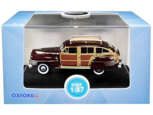 1942 Chrysler Town and Country Woody Wagon Regal Maroon with Roof Rack 1/87 (HO) Scale Diecast Model Car by Oxford Diecast LuxuryLifeWay Online Store