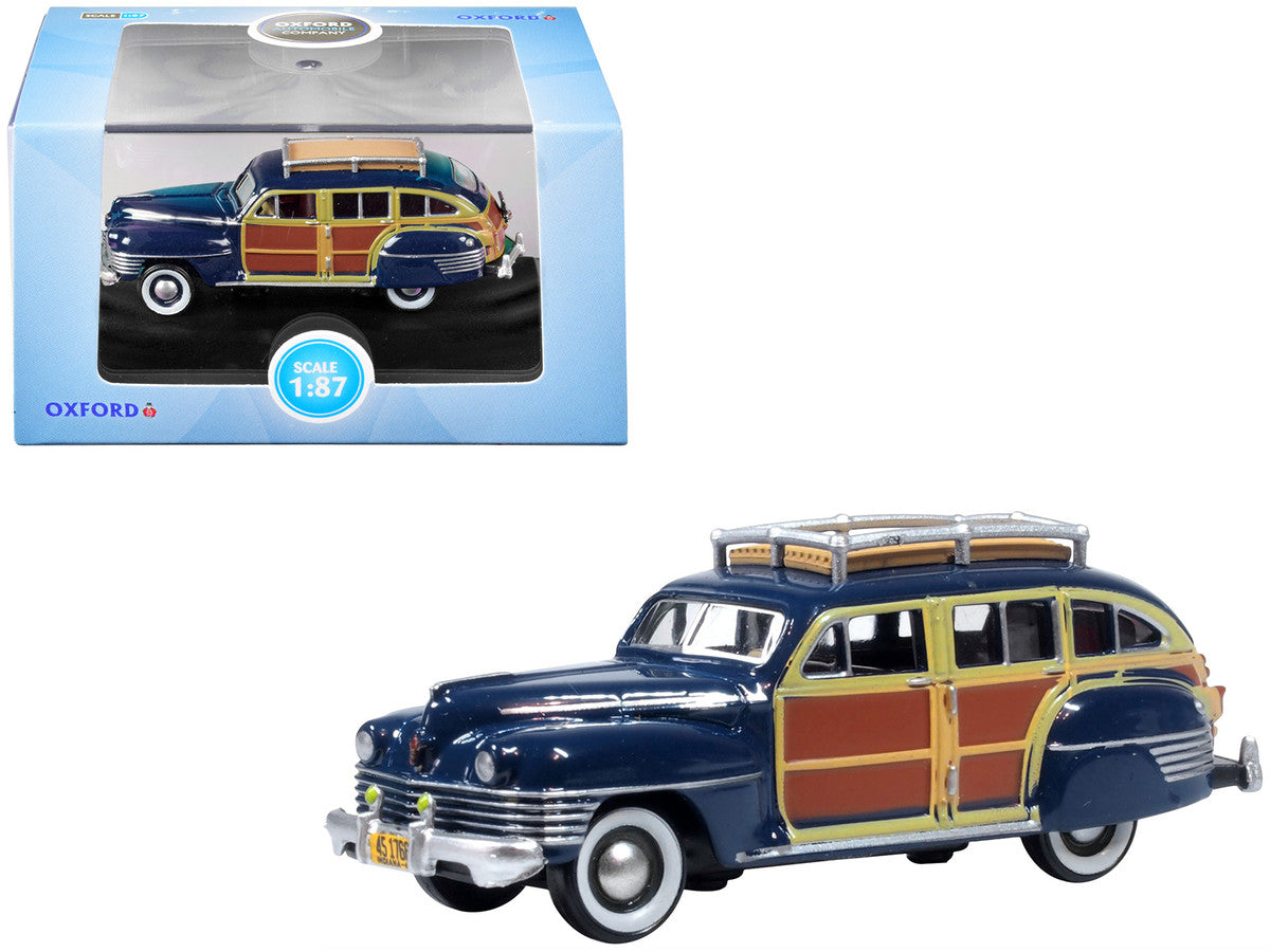 1942 Chrysler Town & Country Woody Wagon South Sea Blue with Wood Panels and Roof Rack 1/87 (HO) Scale Diecast Model Car by Oxford Diecast LuxuryLifeWay Online Store