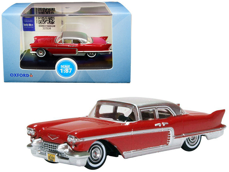 1957 Cadillac Eldorado Brougham Dakota Red with Silver Metallic Top 1/87 (HO) Scale Diecast Model Car by Oxford Diecast LuxuryLifeWay Online Store
