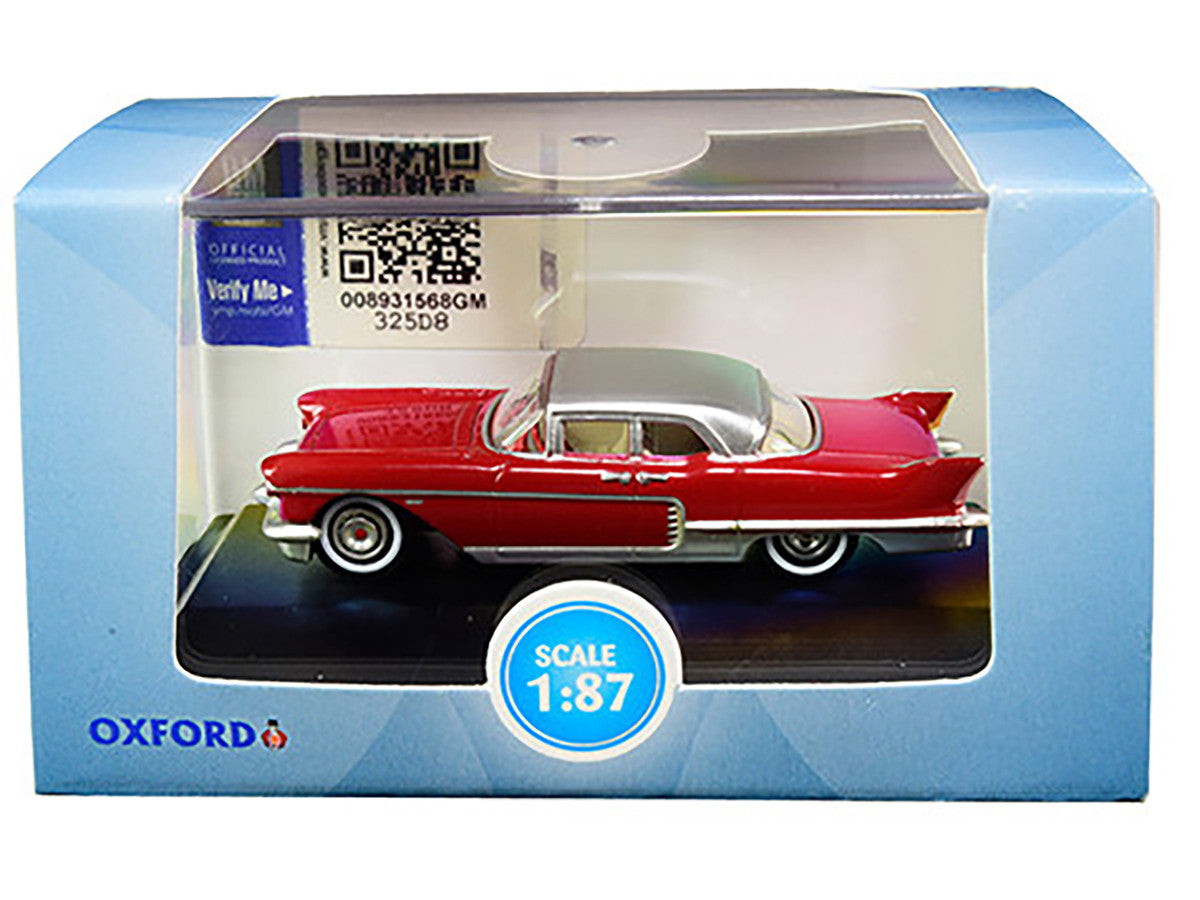 1957 Cadillac Eldorado Brougham Dakota Red with Silver Metallic Top 1/87 (HO) Scale Diecast Model Car by Oxford Diecast LuxuryLifeWay Online Store